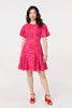 Red | Printed Angel Sleeve Knee Length Dress
