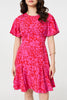 Red | Printed Angel Sleeve Knee Length Dress
