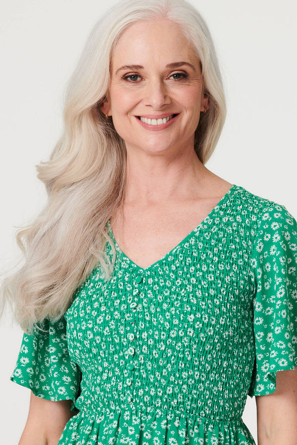 Green | Ditsy Floral Midi Smock Dress