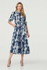 Blue | Printed Tailored Midi Shirt Dress : Model is 5'10