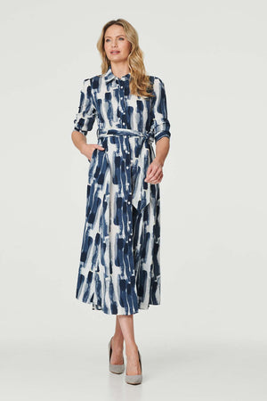 Blue | Printed Tailored Midi Shirt Dress