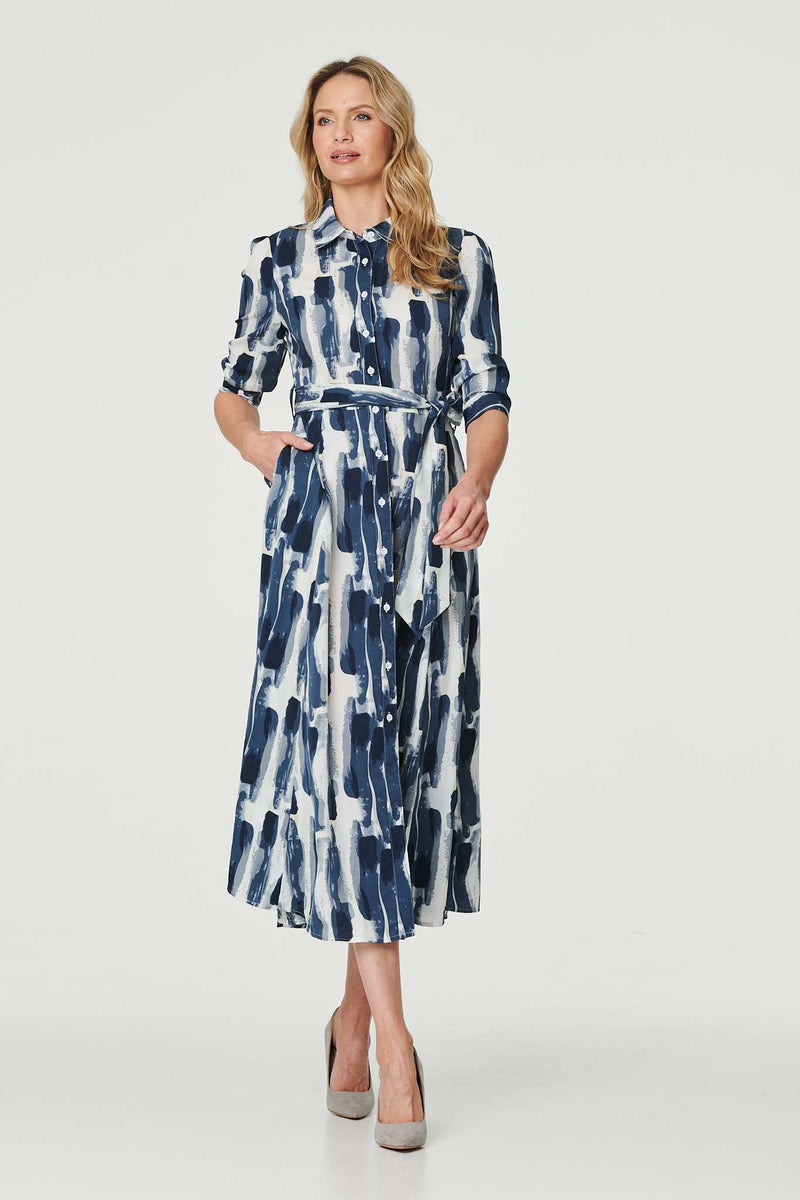Printed Tailored Midi Shirt Dress Izabel London