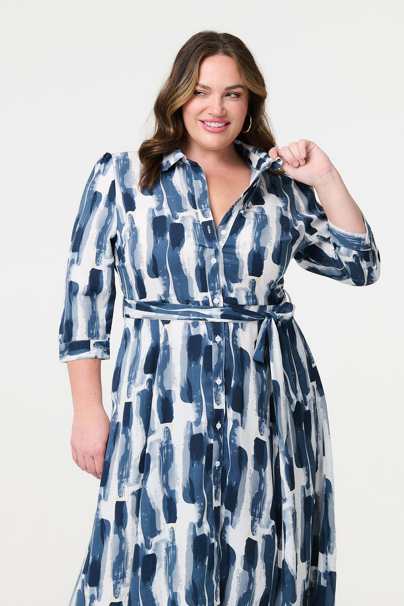 Printed Tailored Midi Shirt Dress Izabel London