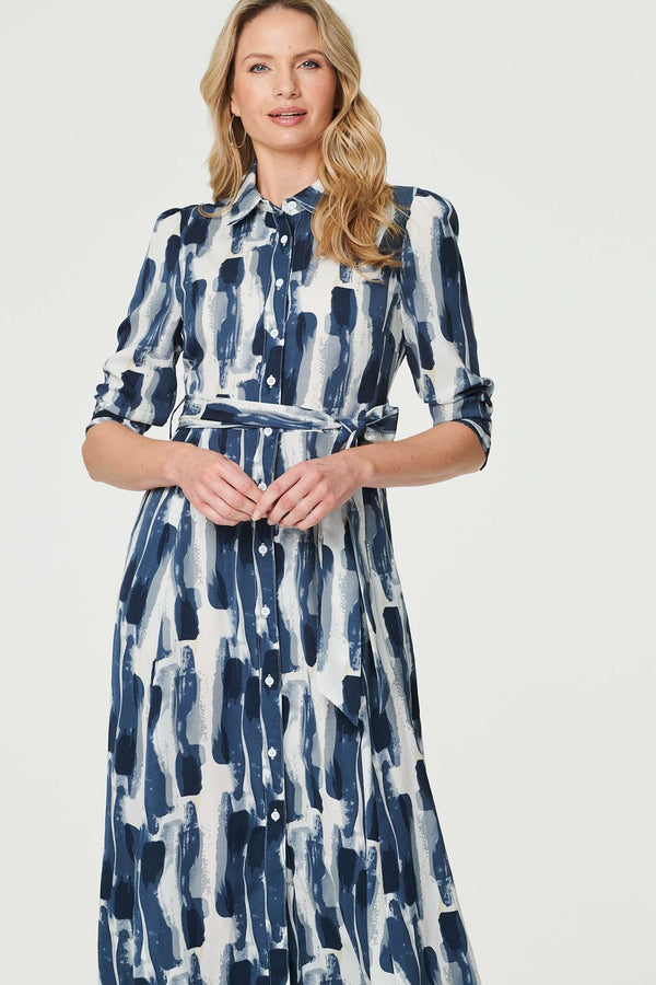 Blue | Printed Tailored Midi Shirt Dress
