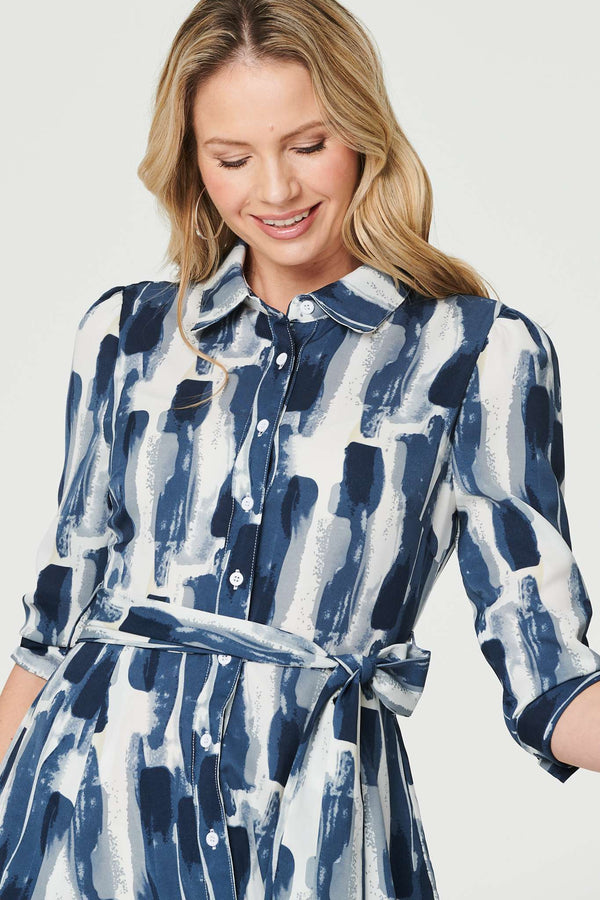 Blue | Printed Tailored Midi Shirt Dress