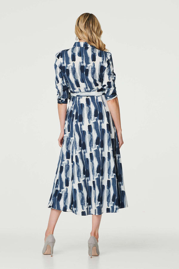 Blue | Printed Tailored Midi Shirt Dress