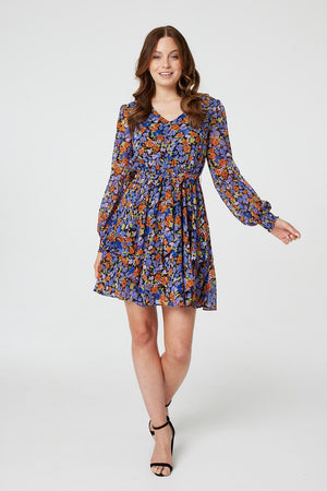 Blue | Floral Layered Hem Short Dress