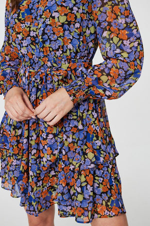Blue | Floral Layered Hem Short Dress