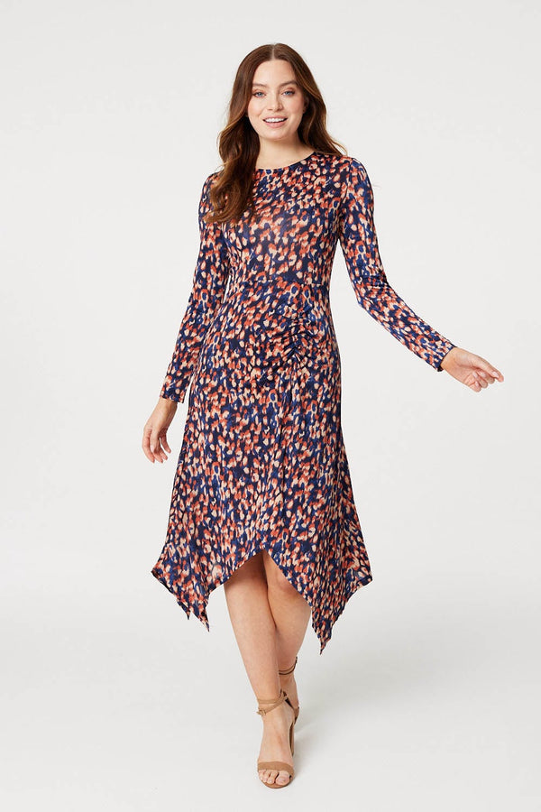 Blue | Printed Hanky Hem Midi Dress