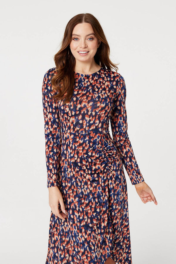 Blue | Printed Hanky Hem Midi Dress