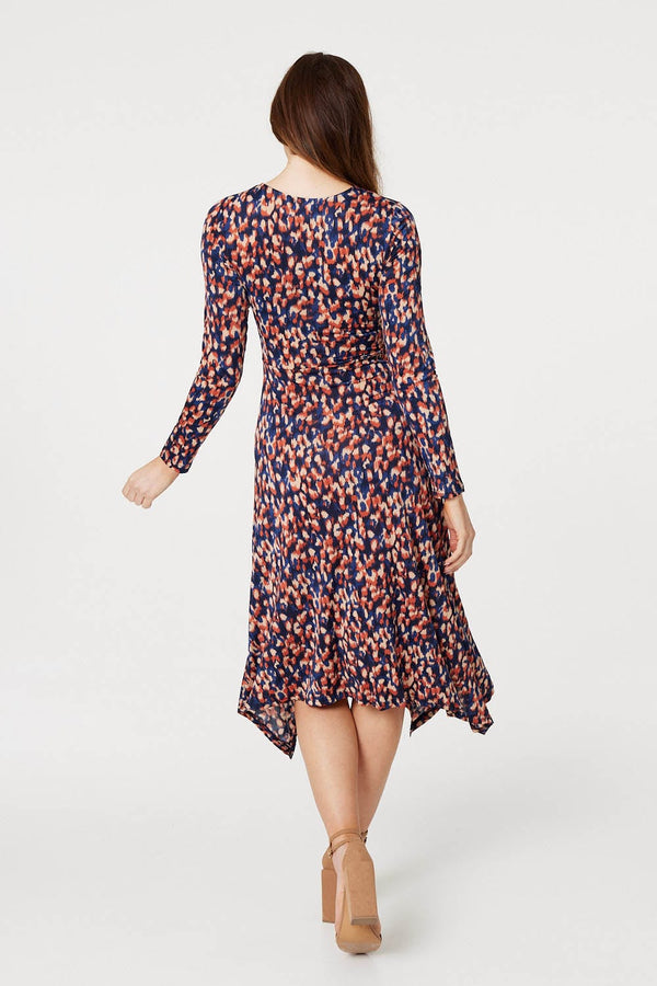 Blue | Printed Hanky Hem Midi Dress