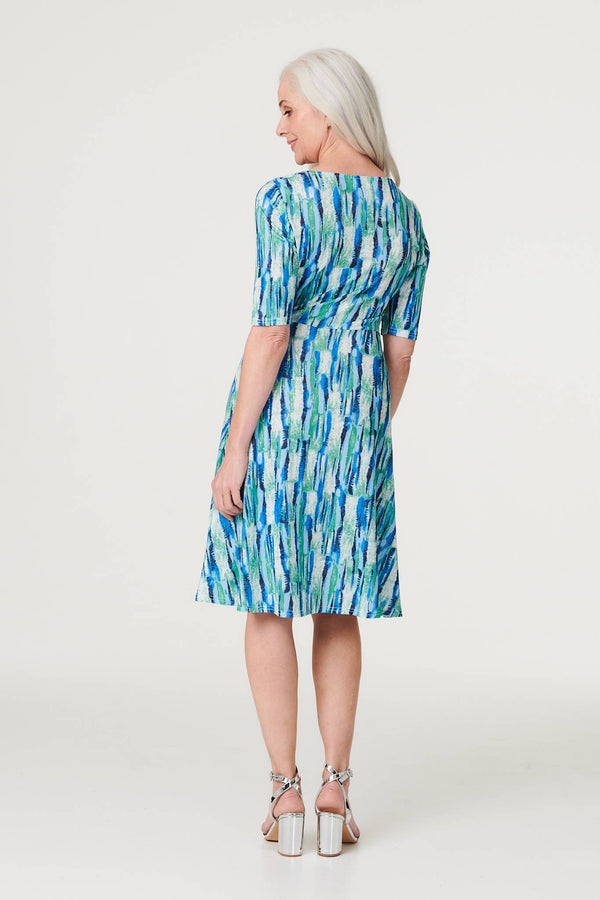 Green | Printed 1/2 Sleeve Faux Wrap Dress