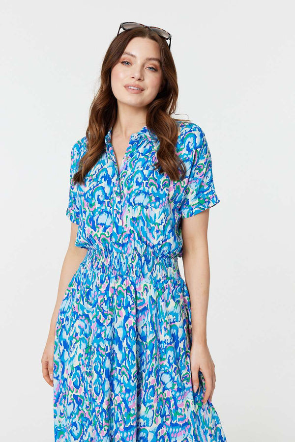 Blue | Printed Asymmetric Midi Dress