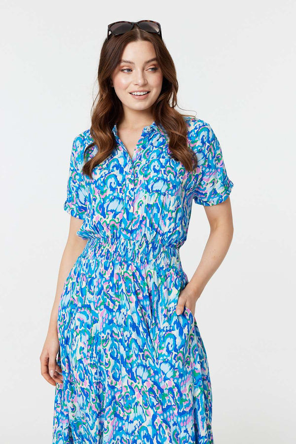 Blue | Printed Asymmetric Midi Dress