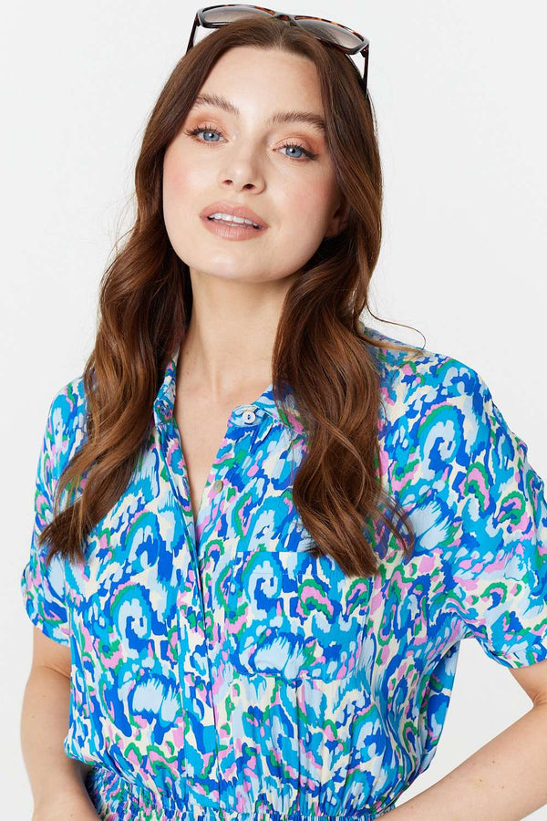 Blue | Printed Asymmetric Midi Dress