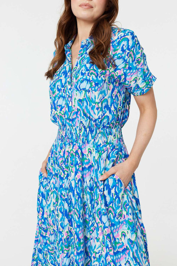 Blue | Printed Asymmetric Midi Dress