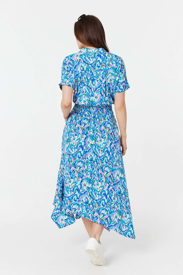 Blue | Printed Asymmetric Midi Dress