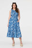 Navy | Floral High Neck Shirred Midi Dress : Model is 5'9