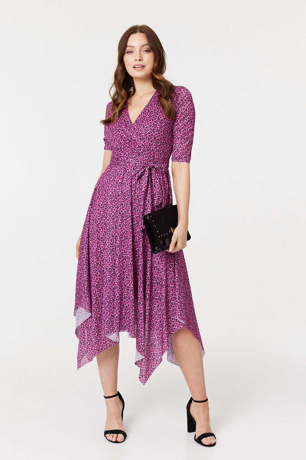 Pink | Animal Print Tie Waist Midi Dress