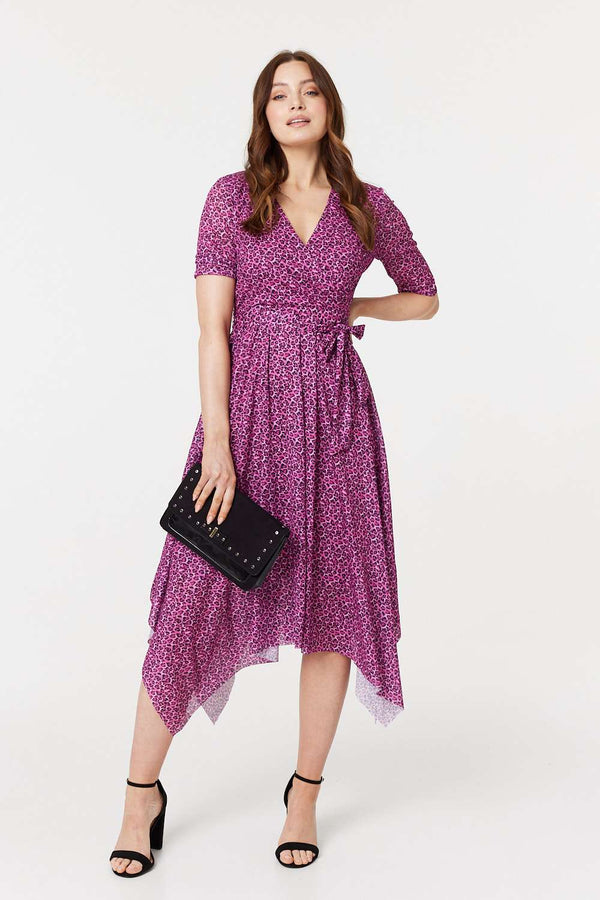 Pink | Animal Print Tie Waist Midi Dress