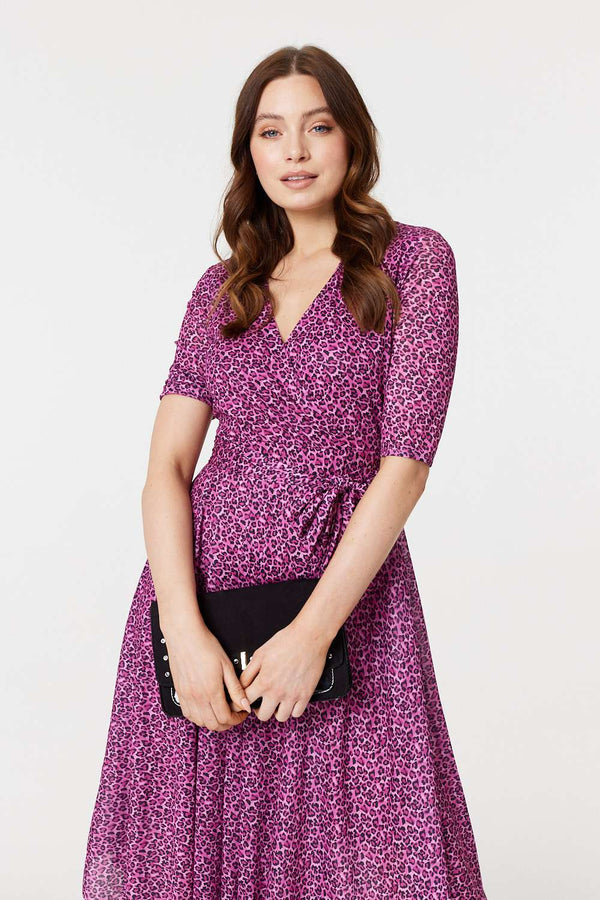 Pink | Animal Print Tie Waist Midi Dress