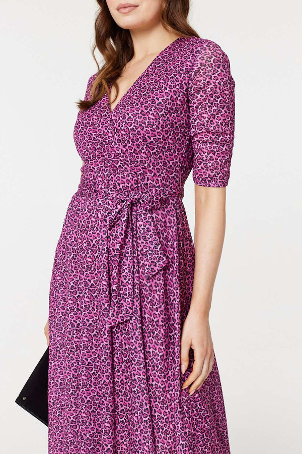 Pink | Animal Print Tie Waist Midi Dress