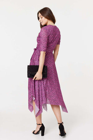 Pink | Animal Print Tie Waist Midi Dress