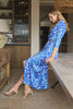 Blue | Animal Print 3/4 Sleeve Midi Wrap Dress