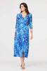 Blue | Animal Print 3/4 Sleeve Midi Wrap Dress
