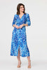Blue | Animal Print 3/4 Sleeve Midi Wrap Dress : Model is 5'9