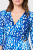 Blue | Animal Print 3/4 Sleeve Midi Wrap Dress
