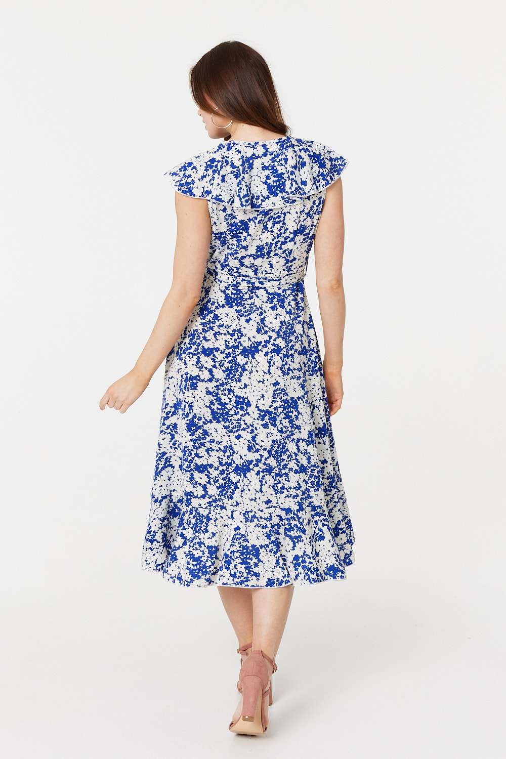 Blue | Printed Tie Waist Midi Wrap Dress