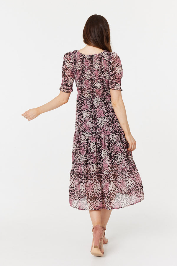 Pink | Animal Print Midi Smock Dress