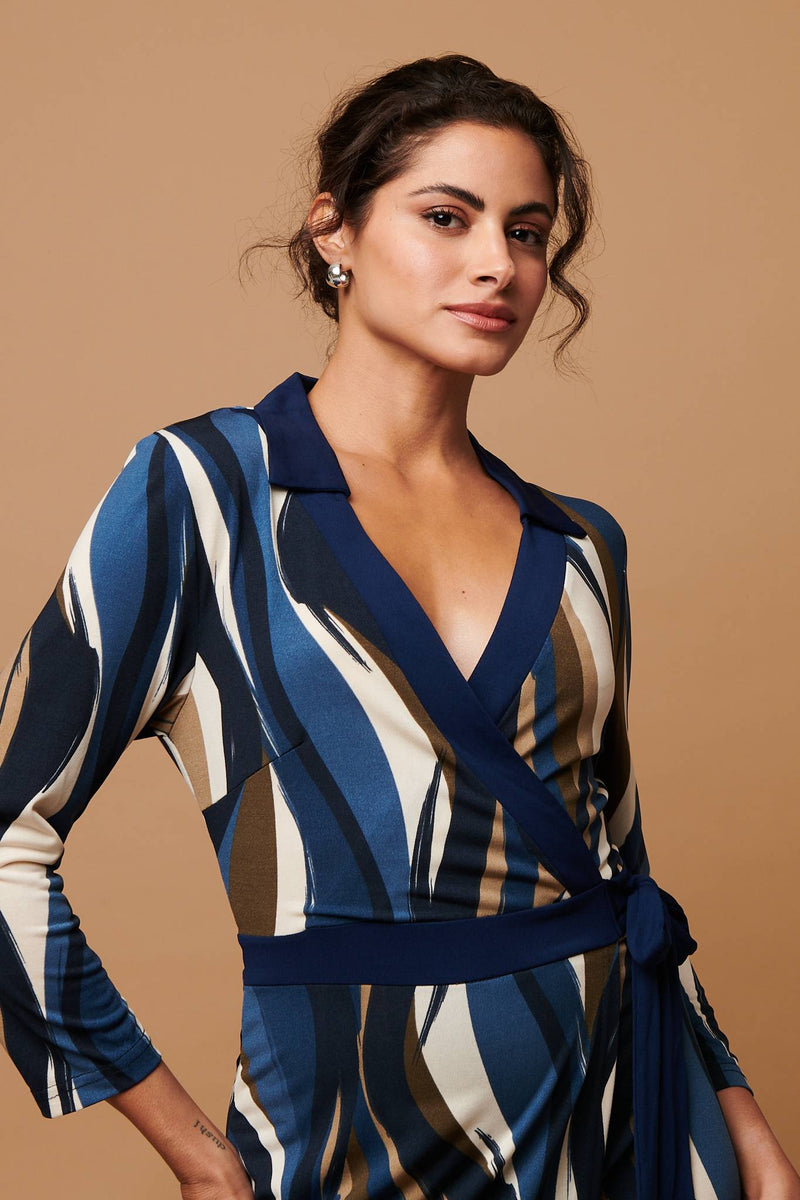 Striped 3/4 Sleeve Midi Wrap Dress | Izabel London Striped 3/4 Sleeve Midi Wrap Dress | Izabel London