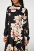 Black | Floral Long Sleeved Midi Tea Dress