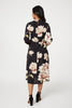 Black | Floral Long Sleeved Midi Tea Dress