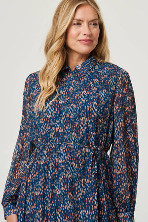 Teal | Printed Collared Short Tie Waist Dress
