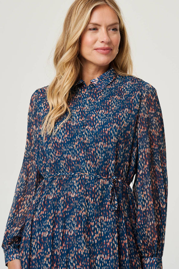 Teal | Printed Collared Short Tie Waist Dress
