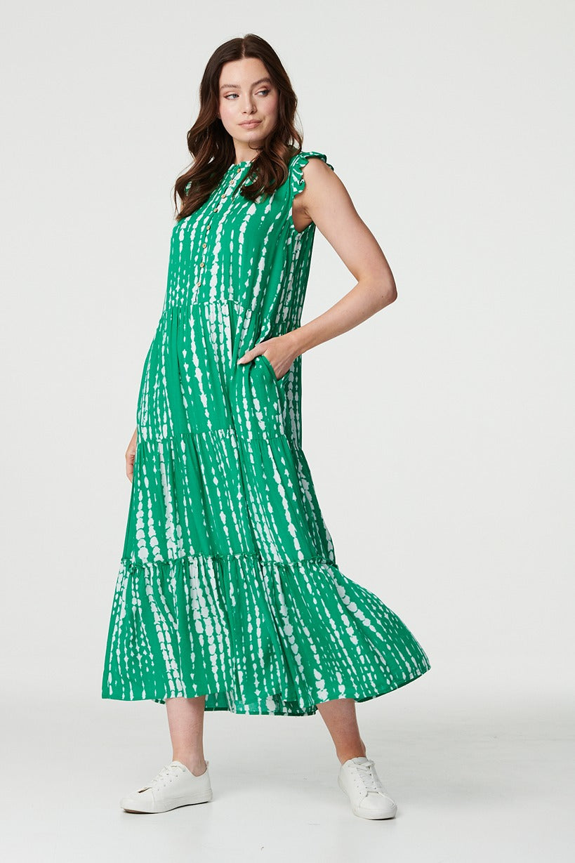 Green | Tie Dye Sleeveless Maxi Dress : Model is 5'9"/175 cm and wears UK8/EU36/US4/AUS8