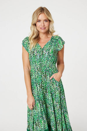 Green | Printed Lace Detail Maxi Dress