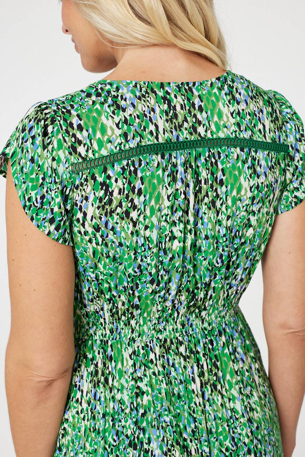 Green | Printed Lace Detail Maxi Dress