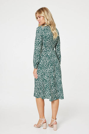 Green | Leopard Print High Neck Tea Dress