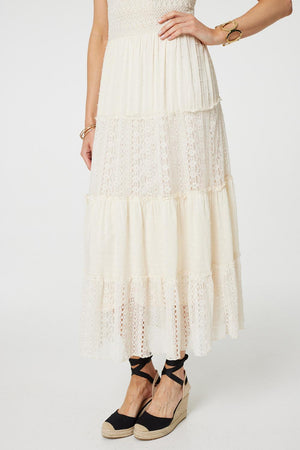 White | Lace Detail Sleeveless Tiered Maxi Dress