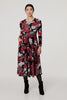 Black | Striped 3/4 Sleeve Tie Waist Midi Shirt Dress
