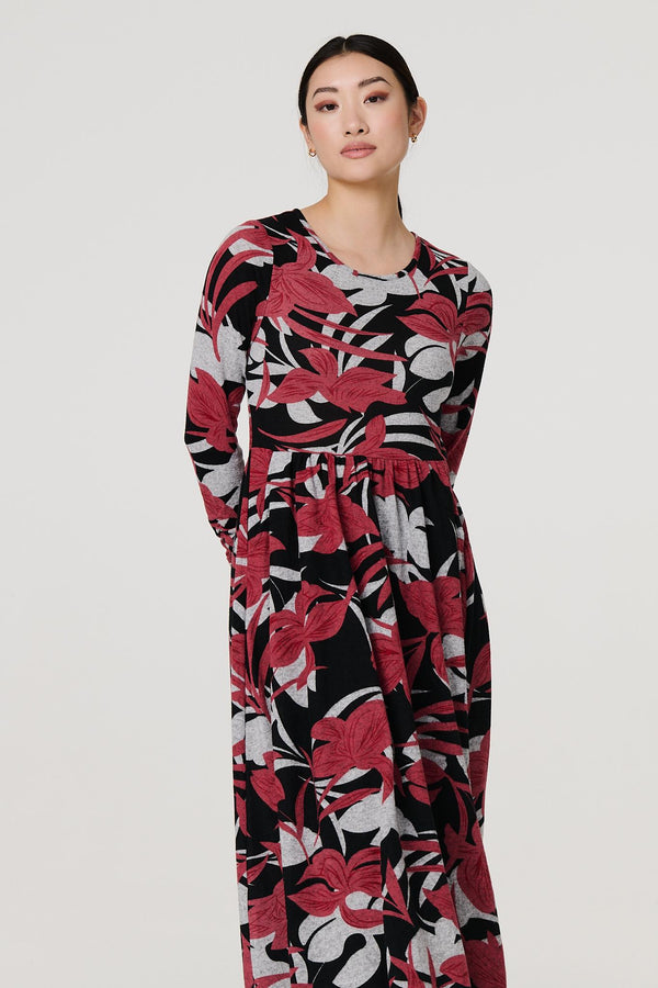 Black | Striped 3/4 Sleeve Tie Waist Midi Shirt Dress
