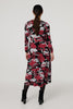 Black | Striped 3/4 Sleeve Tie Waist Midi Shirt Dress
