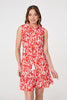 Orange | Printed Sleeveless Short Shirt Dress
