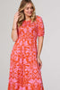 Orange | Floral Smocked Detail Midi Dress