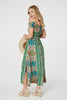 Green | Printed Bardot Smocked Maxi Dress