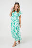Green | Floral Short Sleeve Maxi Dress
